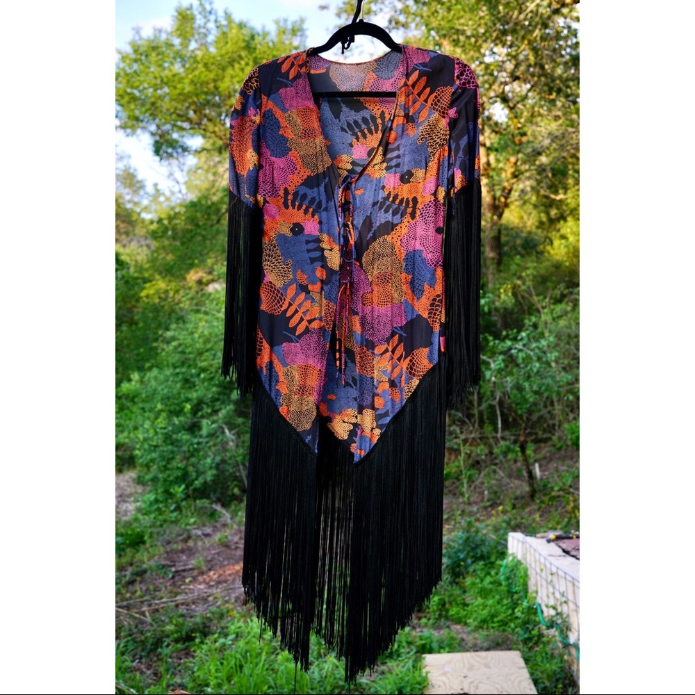 Vintage Silk Fringe Kimono Duster Deco Boho S🌹